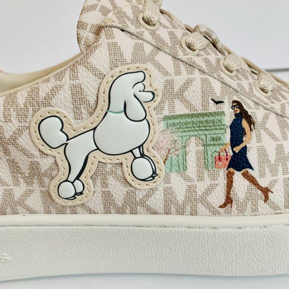 MICHAEL KORS POPPY LACE UP MK SIGNATURE PARIS GIRL PRINT SNEAKERS SHOES - Picture 8 of 13